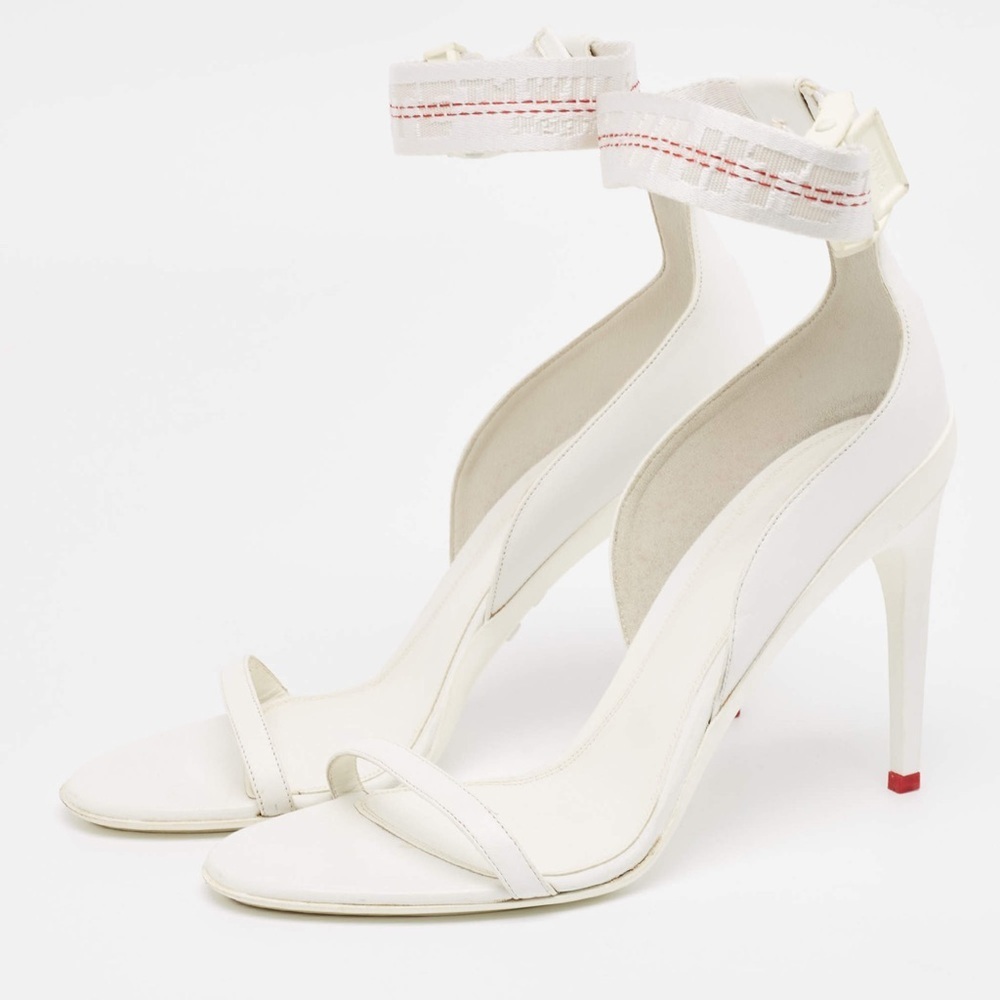 NWT Off-White Women's Industrial White Heeled Sandals with Canvas ankle straps